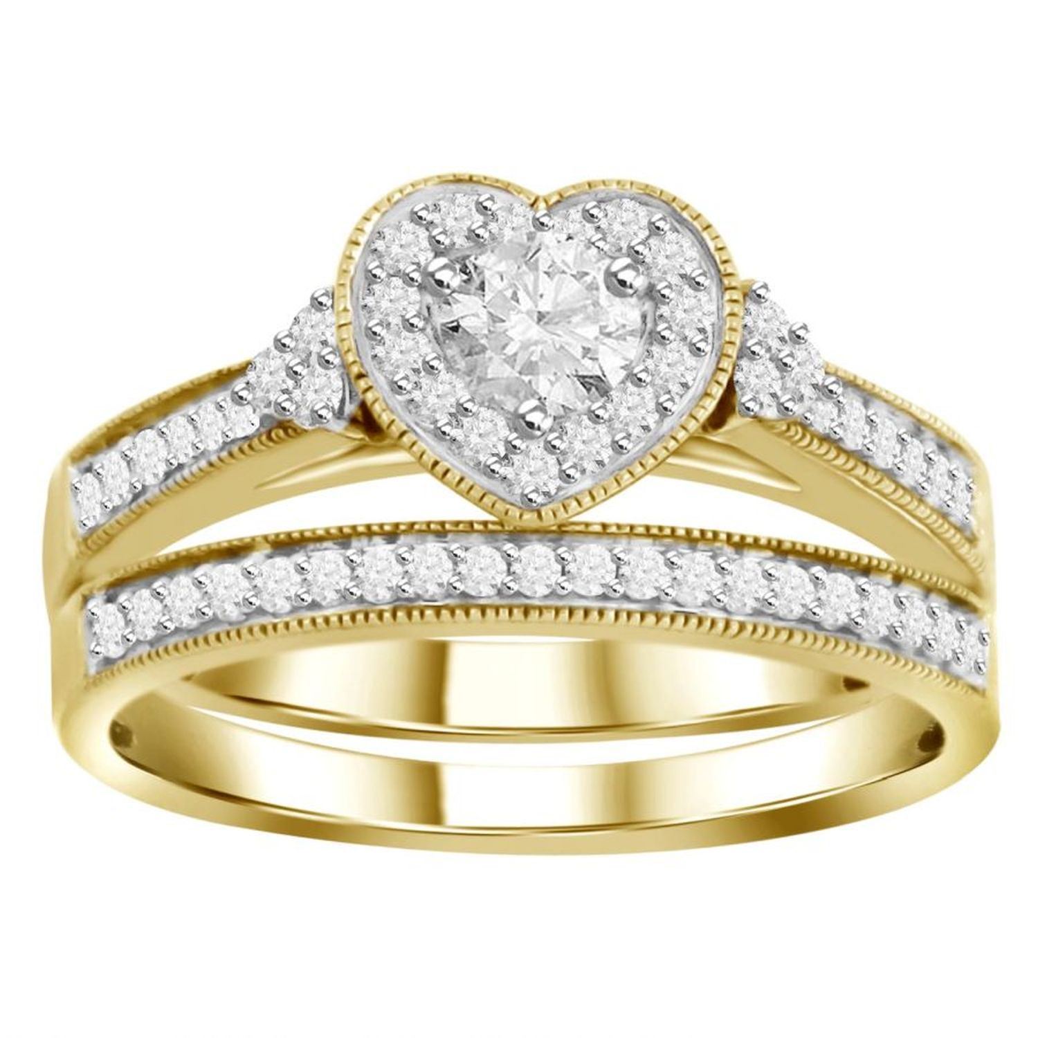 LADIES BRIDAL RING SET 1/2 CT ROUND DIAMOND 14K YELLOW GOLD – The ...