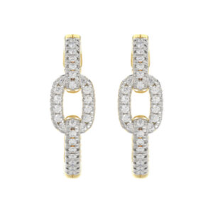 Elegant 10K Yellow Gold Fashion Hoop Earrings Featuring 0.15Ct Round Diamonds With Brilliant Sparkle And Timeless Design.