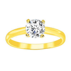 LADIES SOLITAIRE RING 0.25CT ROUND DIAMOND 14K YELLOW GOLD