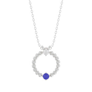 14K White Gold 0.15Ct Blue Sapphire & Diamond Necklace For Women Natural Round Sapphire Ladies Jewelry