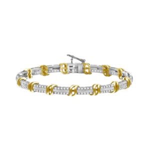 LADIES BRACELET 2.00CT ROUND DIAMOND 10K WHITE/YELLOW GOLD