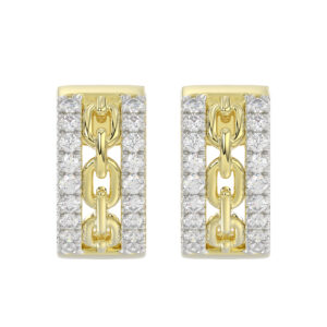 Beautiful 10K Yellow Gold Ladies Hoop Earrings With Sparkling 0.25 Ct Round Diamonds. A Classic And Elegant Fashion Jewelry Design.