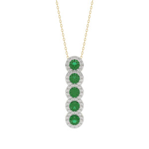 14K Yellow Gold 1.80Ct Emerald And Round Diamond Pendant For Women. A Refined Luxury Jewelry Design Includes Chain