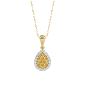 Elegant 10K Yellow Gold Ladies Teardrop Nugget Pendant Featuring A Cluster Of 0.20 Ct Round Diamonds. Includes Chain