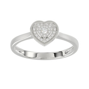 Ladies 0.10Ct Round Diamond Sterling Silver Ladies Ring White Heart Shape Cluster Halo Engagement Promise Ring For Her
