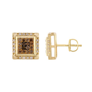 Dark Brown & Round Diamond Earrings 0.50CT 10K Yellow Gold Ladies Fashion Earrings