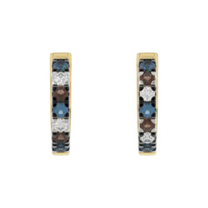 14K Yellow Gold 0.50CT Multi-Color Diamond Huggie Hoop Earrings Round Cut Blue, White Round &Dark Brown Diamonds