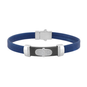 0.25 Ct Round Diamond Men�S Bracelet � Sterling Silver White With Rubber Strap (Blue/Black)