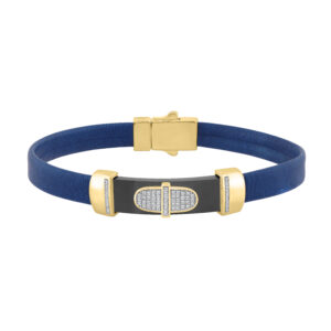0.25 Ct Round Diamond Men�S Bracelet Yellow Gold With Rubber Strap (Blue/Black)