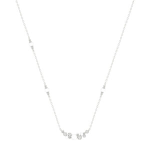 Elegant 14K White Gold Ladies Necklace With Pearl Centerpiece And Round Diamond Accents 0.16Ct. Perfect For Everyday Elegance Or Gifting.