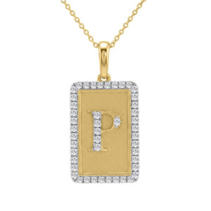 10K Yellow Gold letter 'P' Fashion Pendant With Chain - 0.20 CT Round Diamond Ladies Jewelry Gift