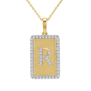 Elegant Ladies 0.20Ct Round Diamond �R Alphabet Fashion Pendant With Chain � 10K Yellow Gold