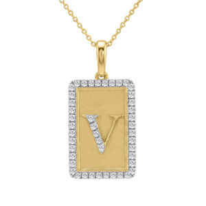 10K Yellow Gold letter 'V' Fashion Pendant With Chain - 0.20 CT Round Diamond Ladies Jewelry Gift