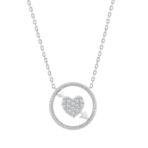 10K WHITE GOLD LADIES HEART AND ARROW PENDANT 0.15CT ROUND NATURAL DIAMOND, WITH CHAIN