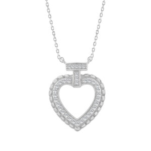 ELEGANCE�10K WHITE GOLD 0.15CT TWISTED CIRCLE HEART & LADIES PENDANT ROUND DIAMOND WITH CHAIN