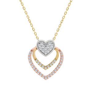 10K WHITE/YELLOW/ROSE GOLD LADIES FASHION HEART SHAPE PENDANT INCLUDES WITH CHAIN 0.25CT ROUND NATURAL DIAMOND