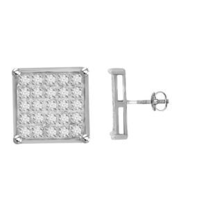 0.15Ct Round Diamond Square Cluster Yuva Earrings Sterling Silver Stylish Men�S Fashion Fashion Earrings