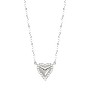 Round Diamond Heart Necklace, 0.10Ct Sterling Silver Love Necklace, Minimal Heart Charm Pendant For Your Loved One, Girlfriend Gift