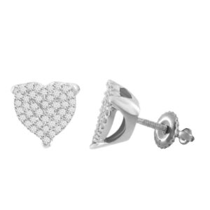 Sterling Silver White 0.25CT Round Diamond Heart Earrings Women�S Fine Jewelry