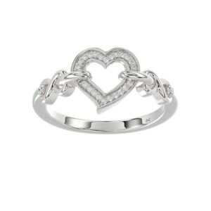 Ladies Sterling Silver 0.05Ct Round Diamond Heart Design Fashion Ring Stylish Ladies Jewelry Ring