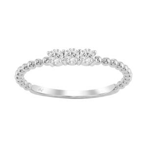Elegant 0.07Ct Round Diamond Three Stone Ring In Sterling Silver Classic Ladies Jewelry Design