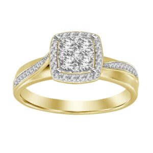 Luxury 10K Yellow Gold 0.25Ct Round Diamond Halo Cluster Ring For Women