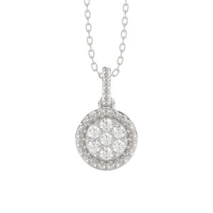 LADIES PENDANT WITH CHAIN 0.10CT ROUND DIAMOND 14K WHITE GOLD