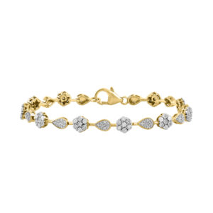Luxury Ladies 10K Yellow Gold 0.25Ct Diamond Bracelet Elegant Flower & Pear Shape Design With Round Diamonds