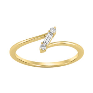 10K Yellow Gold 0.10Ct Diamond Ring Featuring Round And Baguette Accents. A Simple Yet Sophisticated Ladies Fine Jewelry