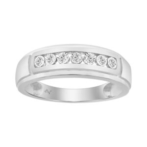 Men’S Sterling Silver Ring With 0.10Ct Round Diamond Classic Diamond Band
