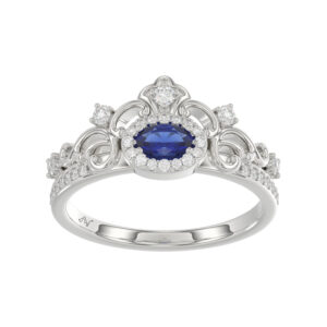 14K White Gold 0.45Ct Blue Sapphire & Round Diamond Engagement Ring For Women Oval Natural Sapphire Fashion Ring (Oval Blue Sapphire 0.30Ct)