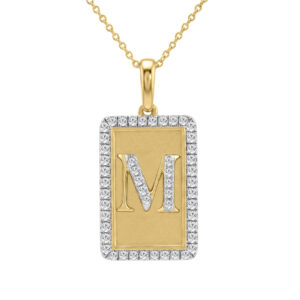 10K Yellow Gold letter 'M' Fashion Pendant With Chain - 0.20 CT Round Diamond Ladies Jewelry Gift