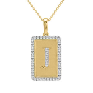 10K Yellow Gold letter 'J' Fashion Pendant With Chain - 0.20 CT Round Diamond Ladies Jewelry Gift