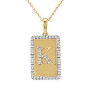 10K Yellow Gold letter 'K' Fashion Pendant With Chain - 0.20 CT Round Diamond Ladies Jewelry Gift