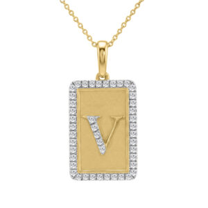 10K Yellow Gold letter 'V' Fashion Pendant With Chain - 0.20 CT Round Diamond Ladies Jewelry Gift