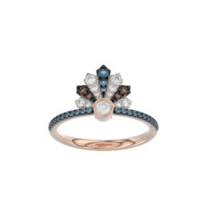LADIES RING 0.50CT ROUND/ROUND BLUE/DARK BROWN DIAMOND 14K ROSE GOLD