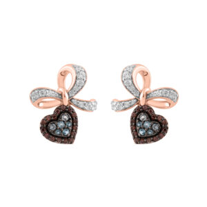 Elegant 0.50Ct Blue & Dark Brown Round Diamond Heart Shape Fashion Earring  For Women In Rose Gold