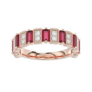 LADIES BAND 1.30CT ROUND/BAGUETTE RUBY DIAMOND 14K ROSE GOLD
