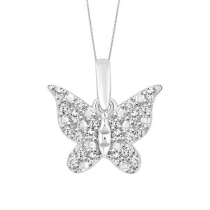 LADIES PENDANT WITH CHAIN 0.10CT ROUND DIAMOND 10K WHITE GOLD