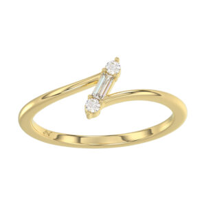 10K Yellow Gold 0.10Ct Diamond Ring Featuring Round And Baguette Accents. A Simple Yet Sophisticated Ladies Fine Jewelry