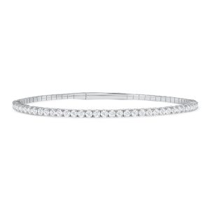 LADIES HALF FLEXIBLE BANGLE 1.00CT ROUND DIAMOND 14K WHITE GOLD