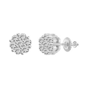 LADIES  FLOWER EARRINGS 0.75CT ROUND DIAMOND 14K WHITE GOLD